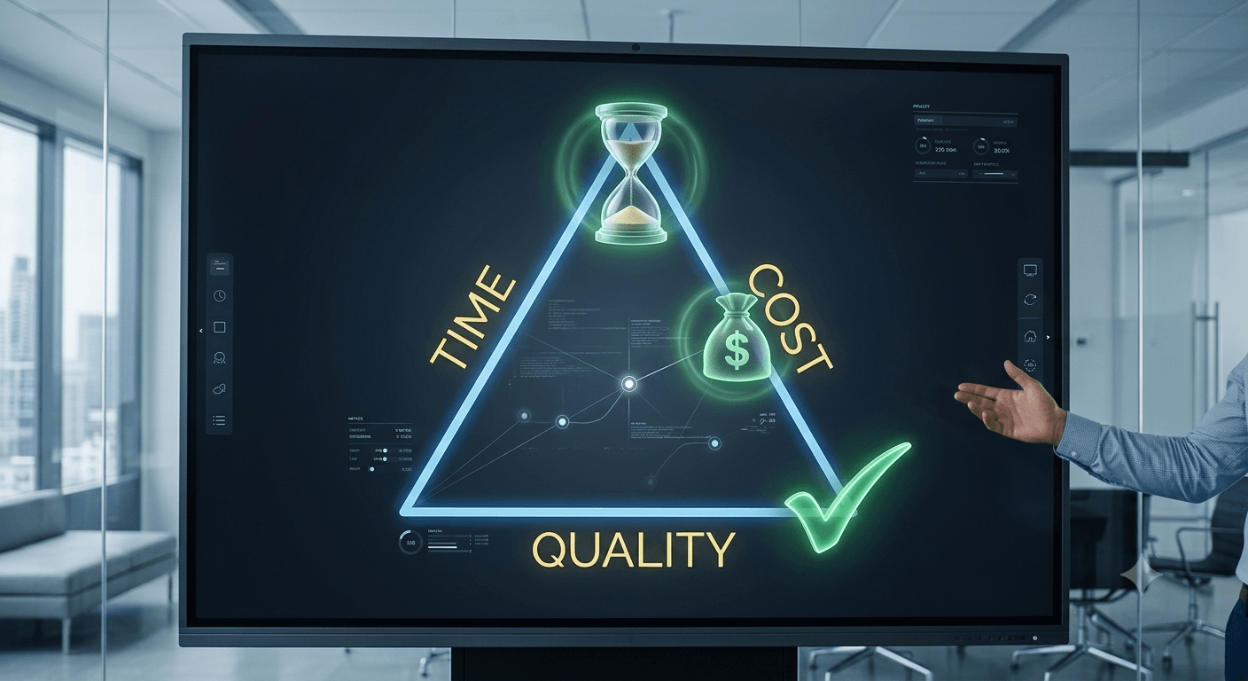 Consulting board balancing time, cost, and quality.