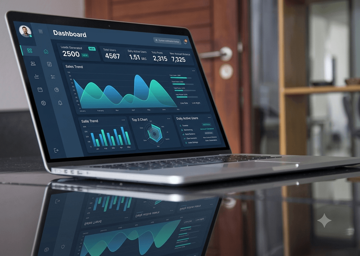Laptop dashboard showing modern web application analytics.